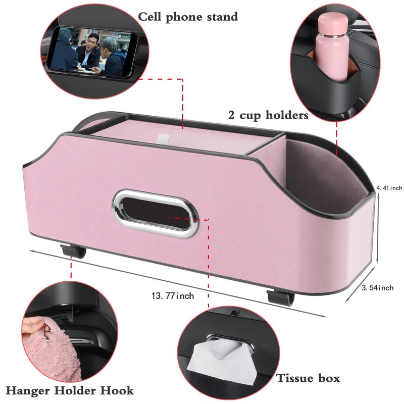 HOLDCY Car Back Seat Organizer with 2 Drink Cup Holder - Tissue Box and Storage Box Hook - Multi-functional Storage - Great for Kids and Travel (Pink) - Image 2